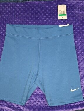 Nike Womens' Light Blue Athletic Bike Shorts with White Swoosh